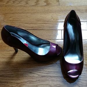 Soft red open toe heels